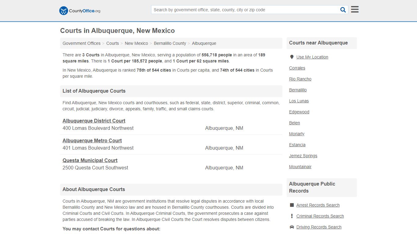 Courts - Albuquerque, NM (Court Records & Calendars) - County Office